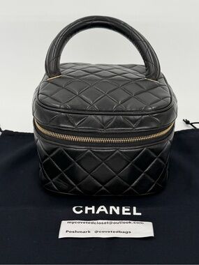 CHANEL Black Quilted Matelasse Vanity Bag w/Dust Bag and Entrupy COA